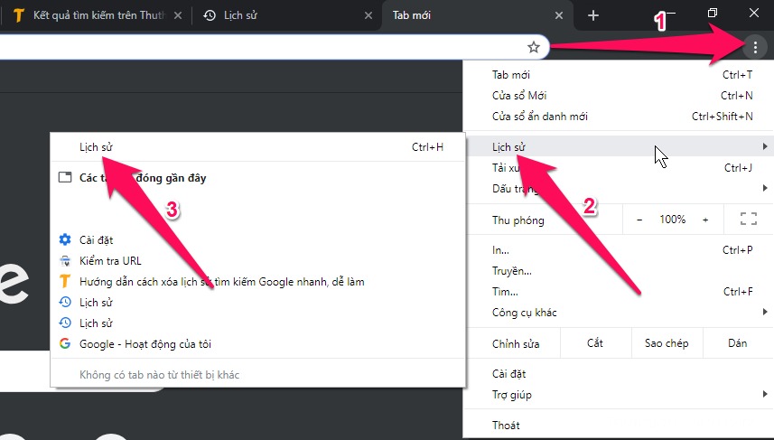 Thao tác xóa lịch sử duyệt web trên Chrome