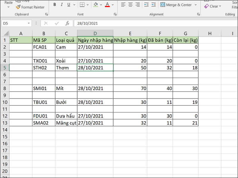 Tạo bảng biểu trong Excel