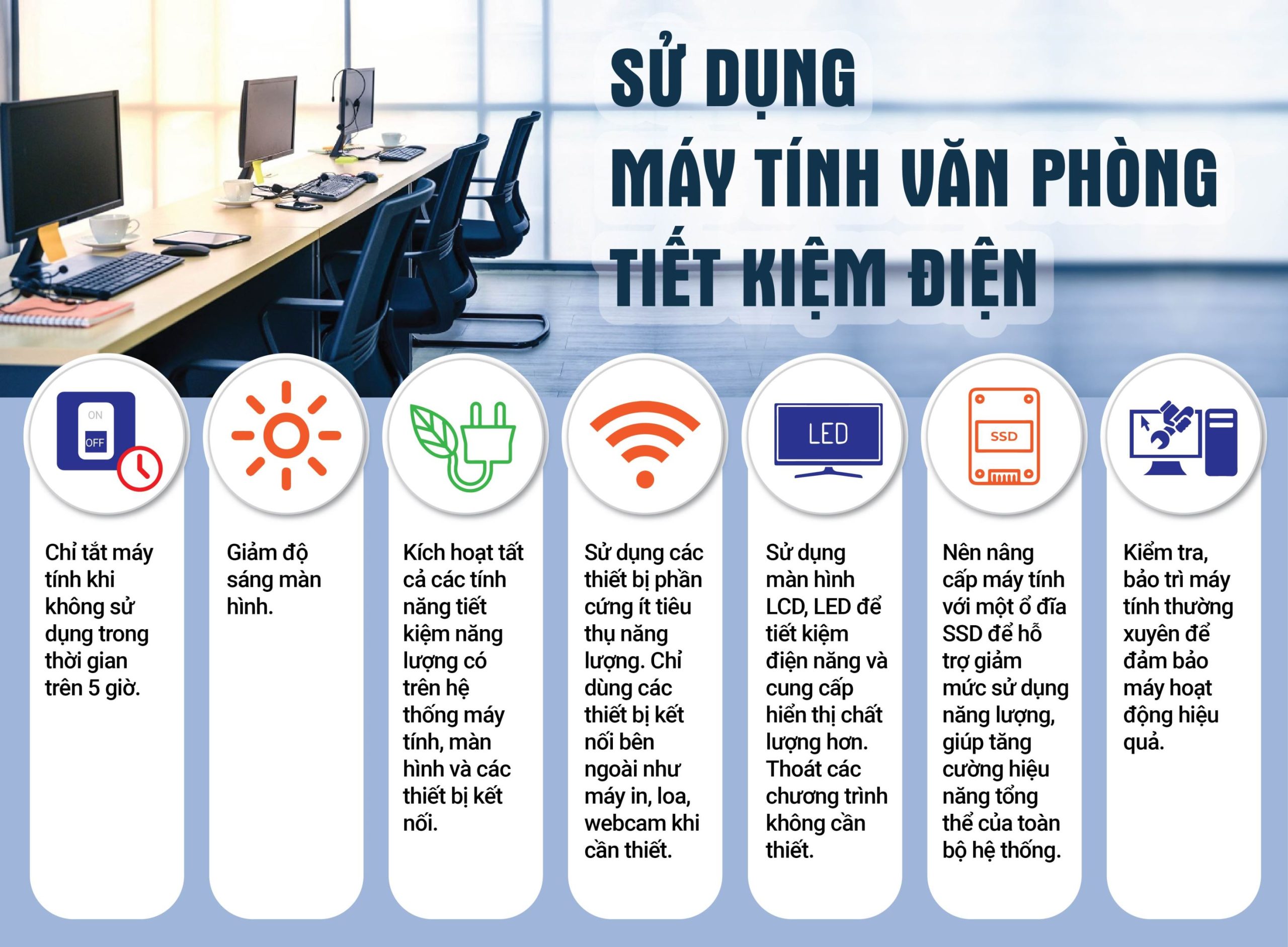 Sử dụng máy tính văn phòng tiết kiệm điện