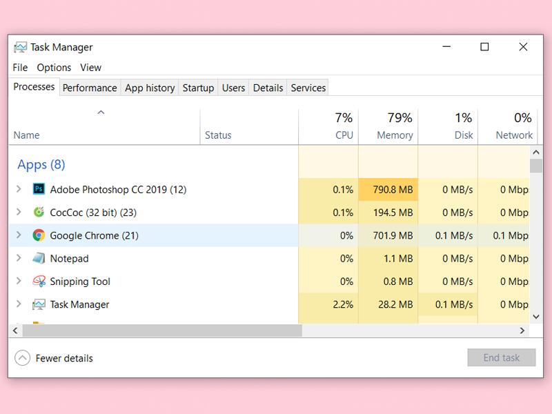 Quản lý tiến trình trong Task Manager