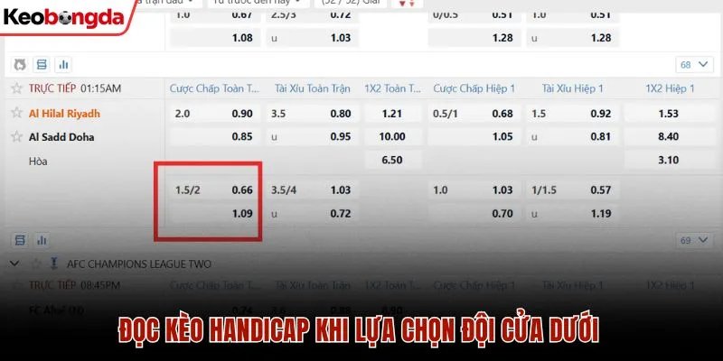 Đọc kèo handicap khi lựa chọn đội cửa dưới