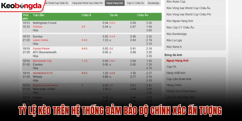 Tỷ lệ kèo trên hệ thống đảm bảo độ chính xác ấn tượng